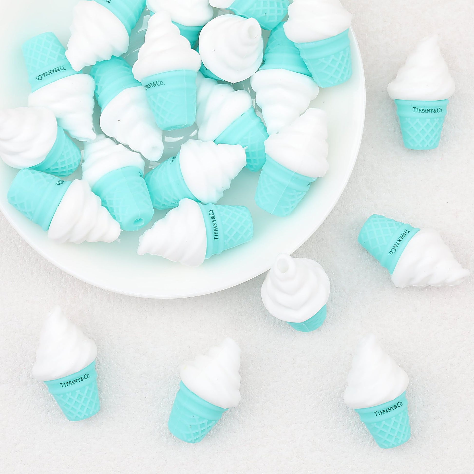 3D Blue Ice Cream Cone Silicone Focal Beads 20 pcs