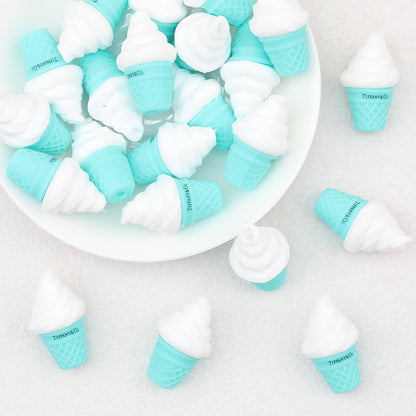 3D Blue Ice Cream Cone Silicone Focal Beads 20 pcs