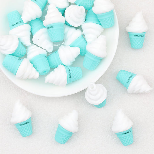 3D Blue Ice Cream Cone Silicone Focal Beads 20 pcs