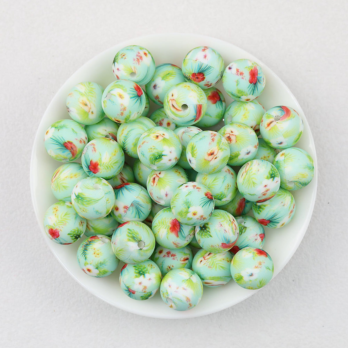 15mm Print Round Silicone Beads with Colorful Floral Patterns 50pcs - Pattern 3