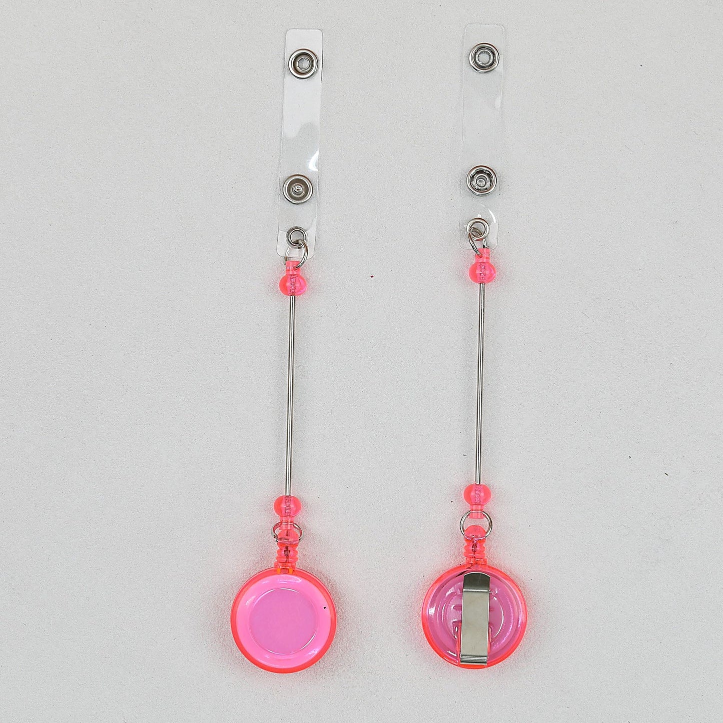 Beadable Badge Reels Retractable ID Keychain Clip - Transparent pink