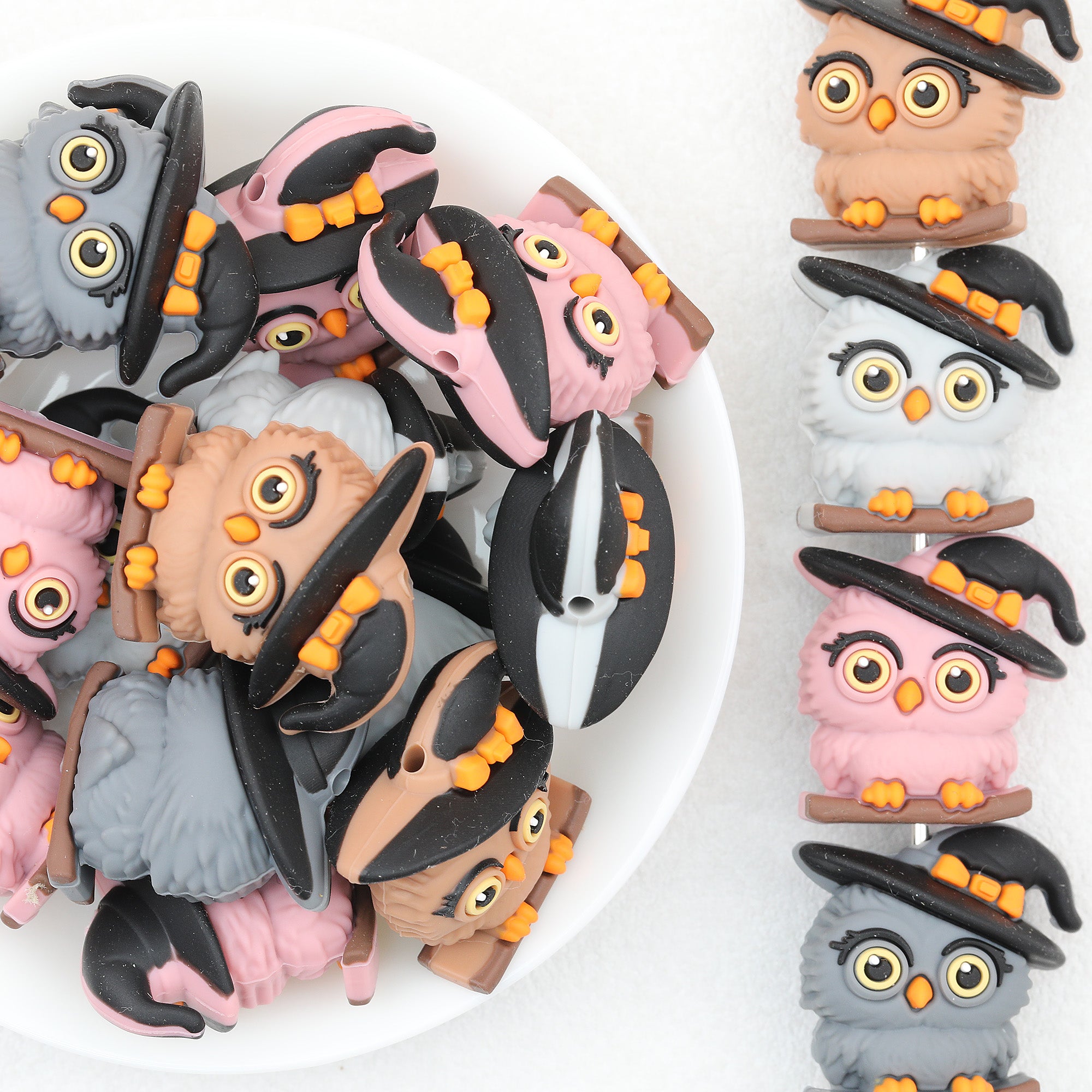 3D Halloween Hat Owl Silicone Focal Beads 20 pcs