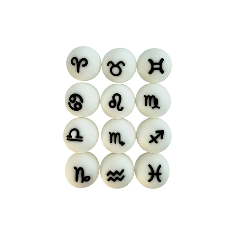 15mm Silicone Beads Zodiac Signs Astrology Theme Printed Design 50pcs 10