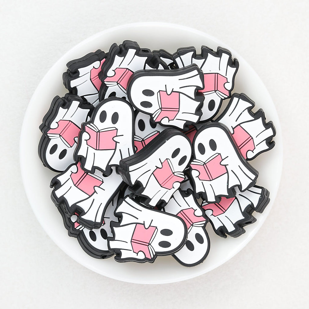 Ghost Theme Silicone Focal Beads White Pink 20pcs