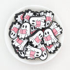 Ghost Theme Silicone Focal Beads White Pink 20pcs