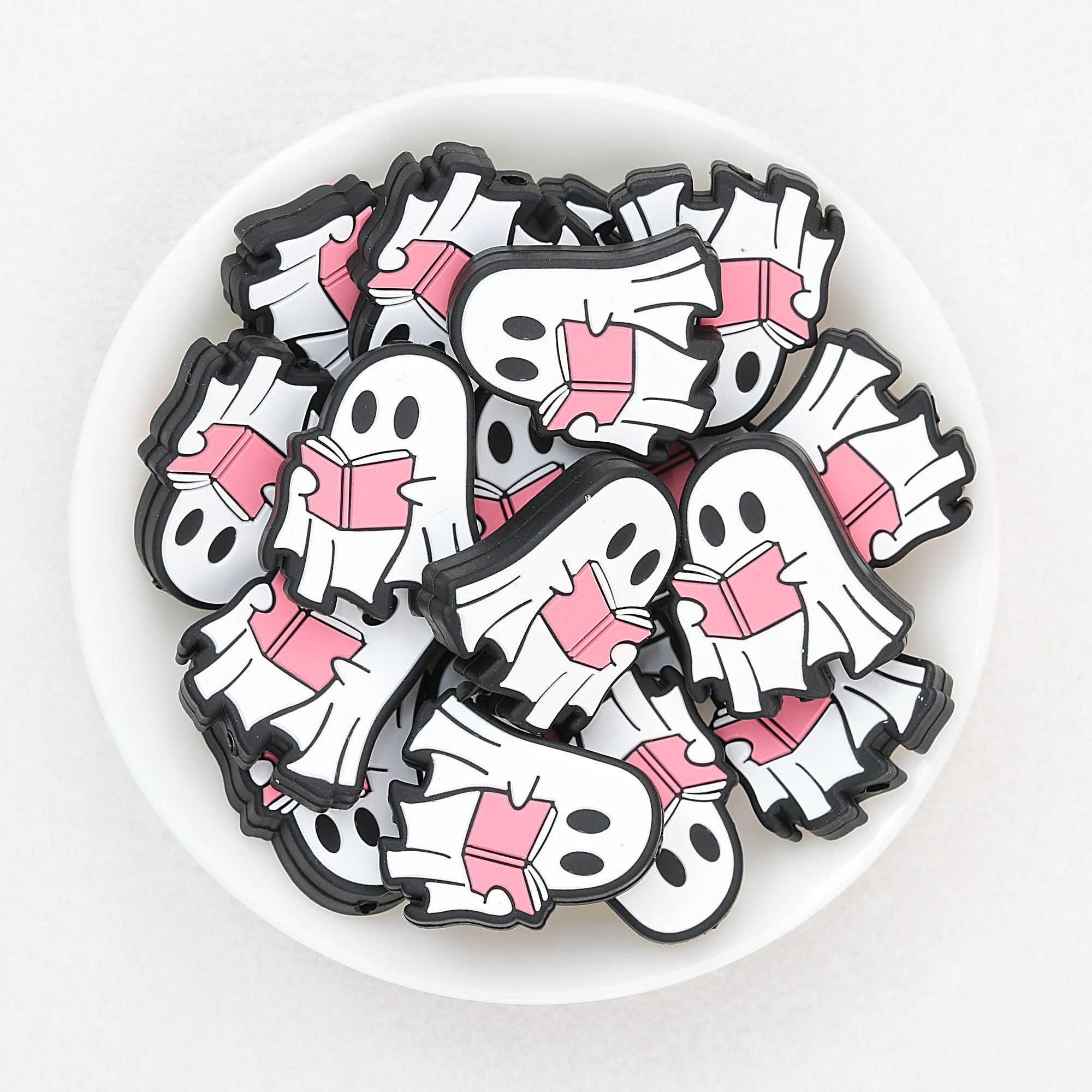 Ghost Theme Silicone Focal Beads White Pink 20pcs