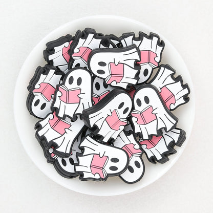 Ghost Theme Silicone Focal Beads White Pink 20pcs