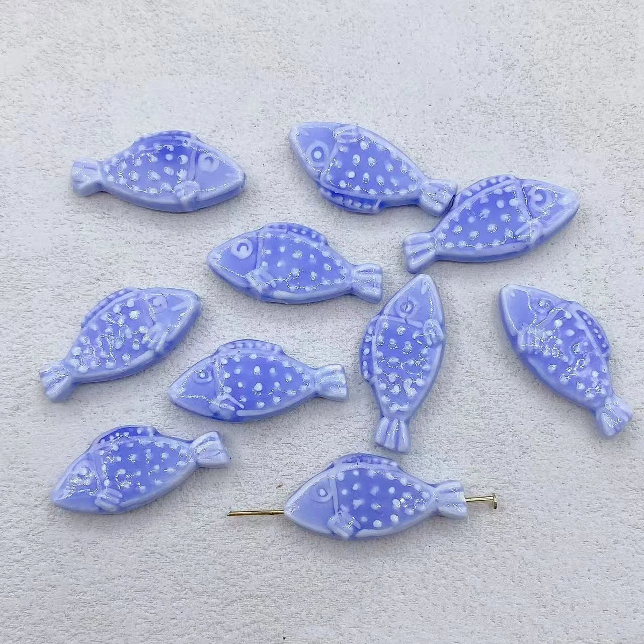 Hand Painted Fish Ceramic Beads 29mm Spotted Colorful 5pcs 7