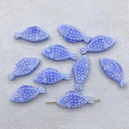 Hand Painted Fish Ceramic Beads 29mm Spotted Colorful 5pcs 7
