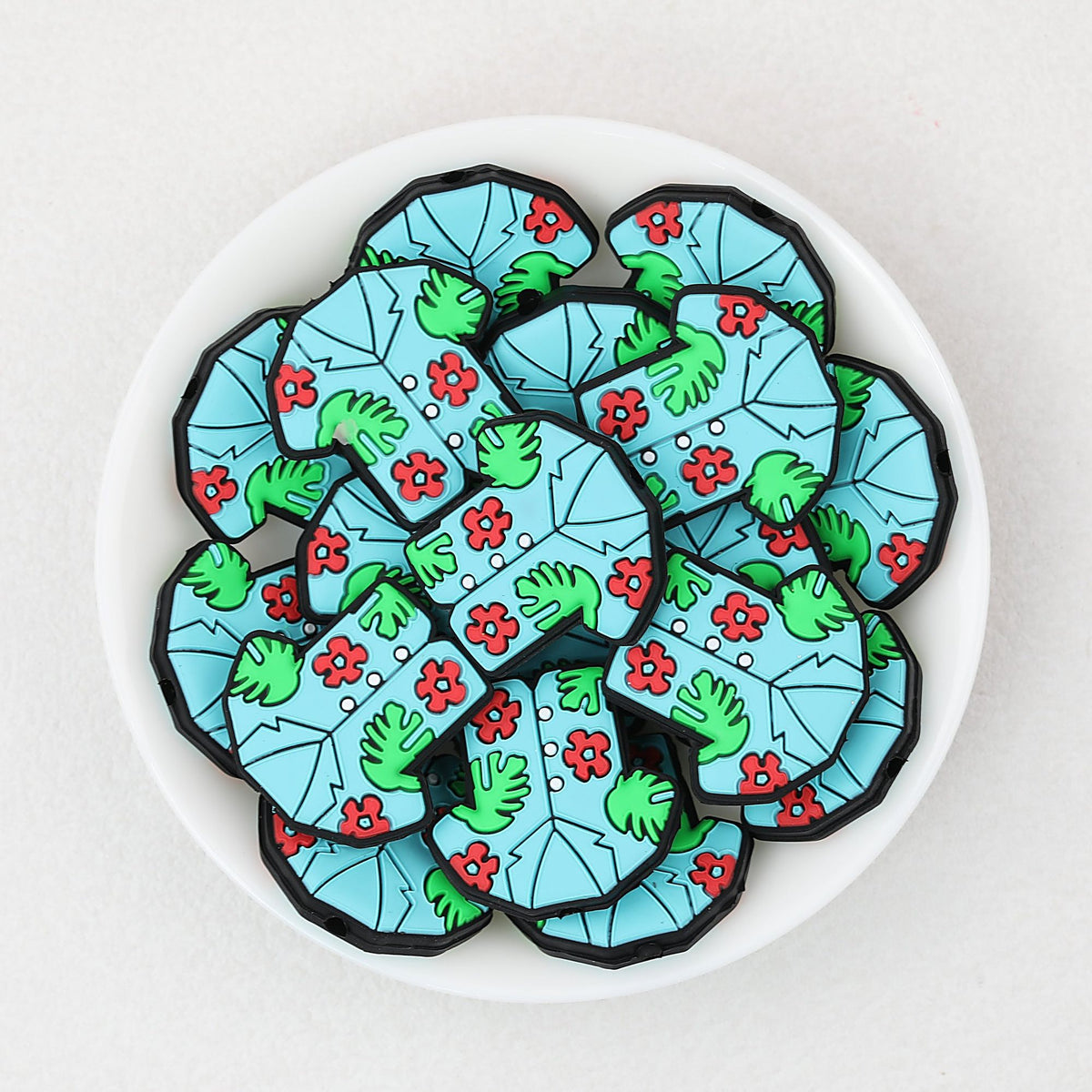 Summer Floral Pattern Shirt Silicone Focal Beads 20 pcs