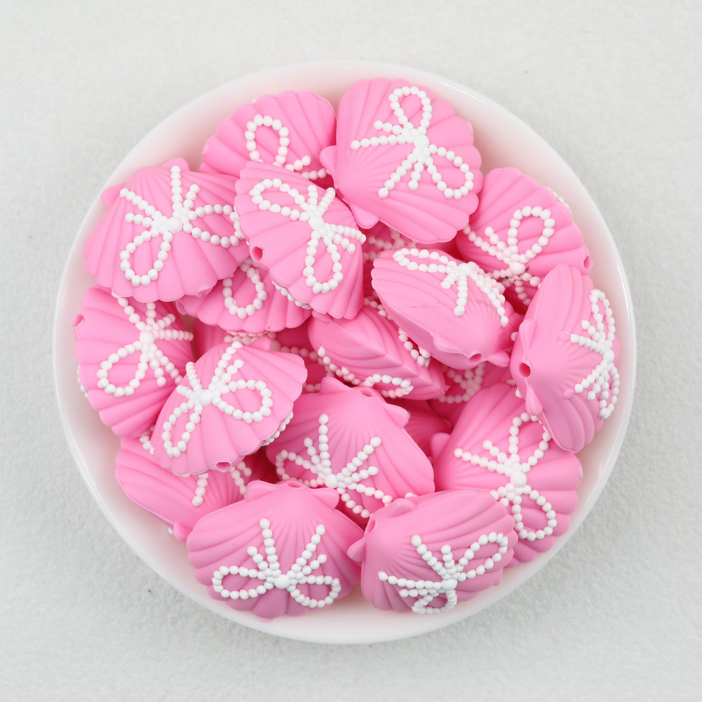 3D Pink Shell Pattern Silicone Focal Beads with White Dot Bow 20pcs