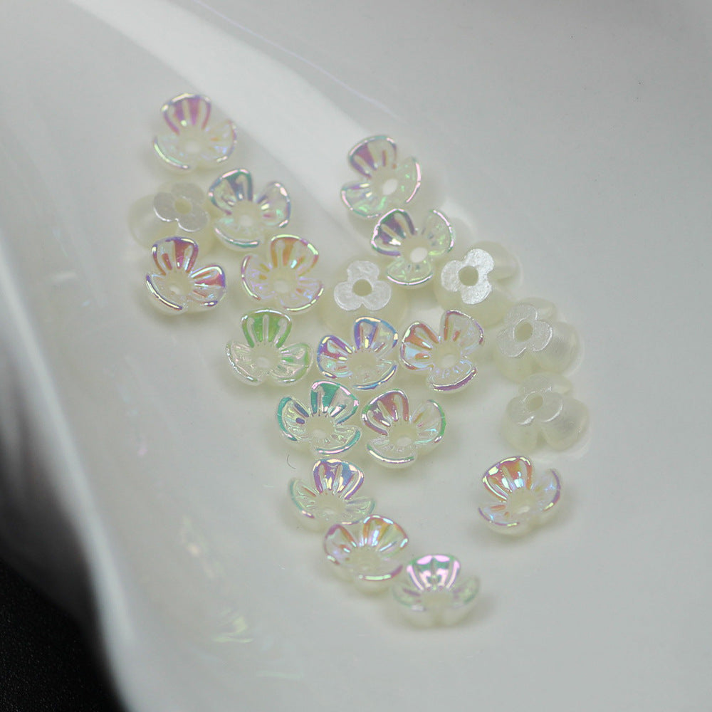 Plating Three Petal Flower Acrylic Beads 6mm Imitation Pearl 100pcs