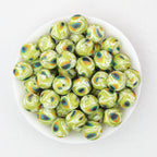 15mm Color Printed Round Silicone Beads 50pcs - Peacock Fan