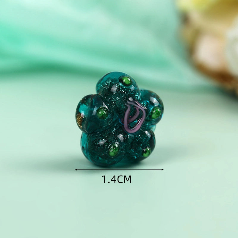 Lampwork Glass Beads Five Petal Flower 14mm Vintage Foil Filled 10pcs 11