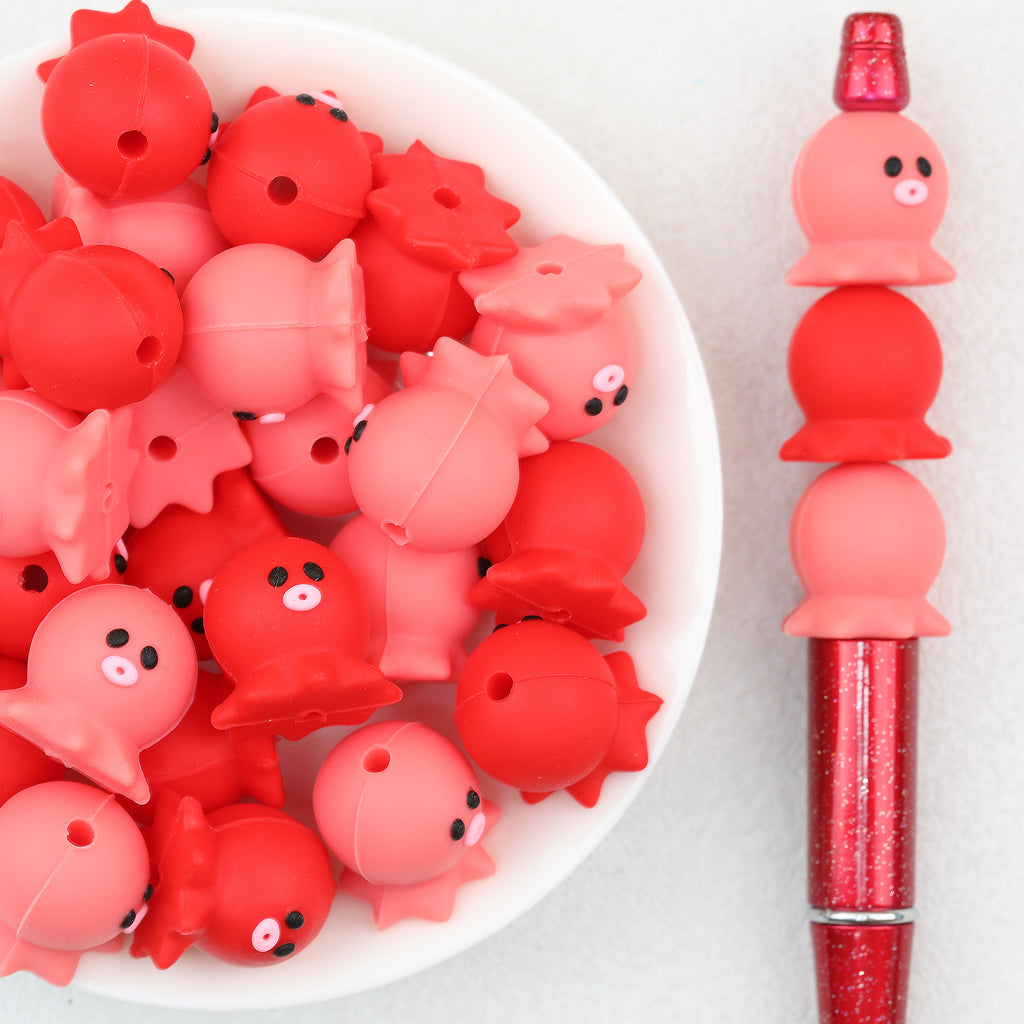 3D Cute Octopus Silicone Focal Beads 20Pcs 
