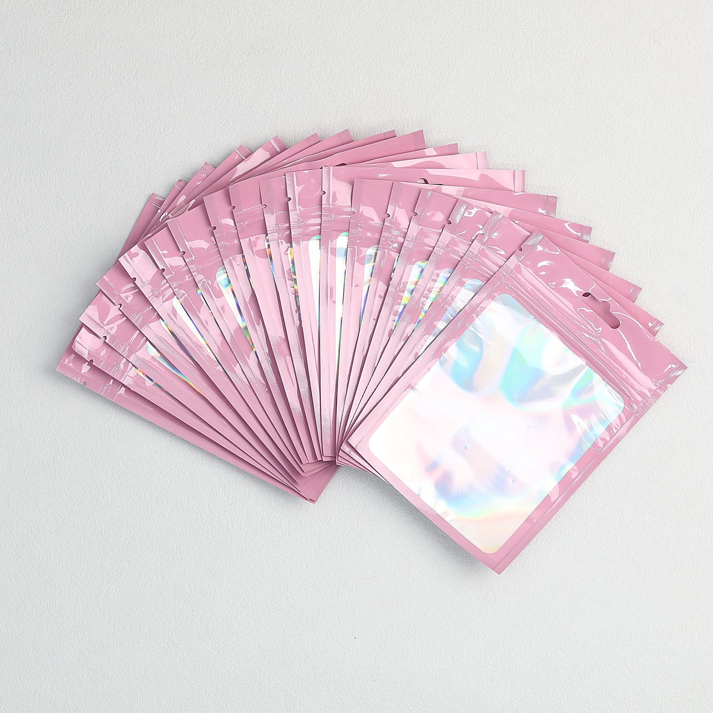 Zip Lock Bags 10.5x15cm Holographic PE Plastic Clear Window 50pcs - Pink