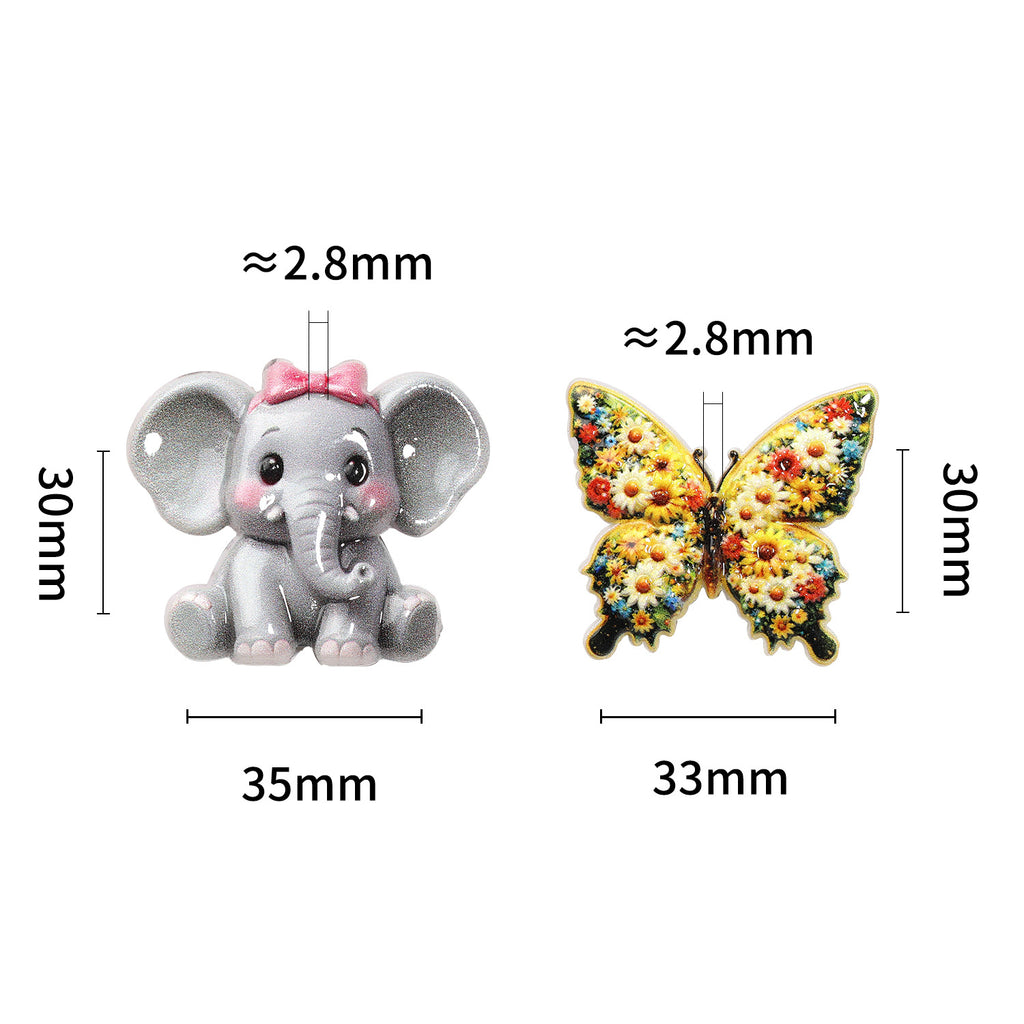 Floral Butterfly and Elephant Acrylic Beads 20pcs Colorful 4