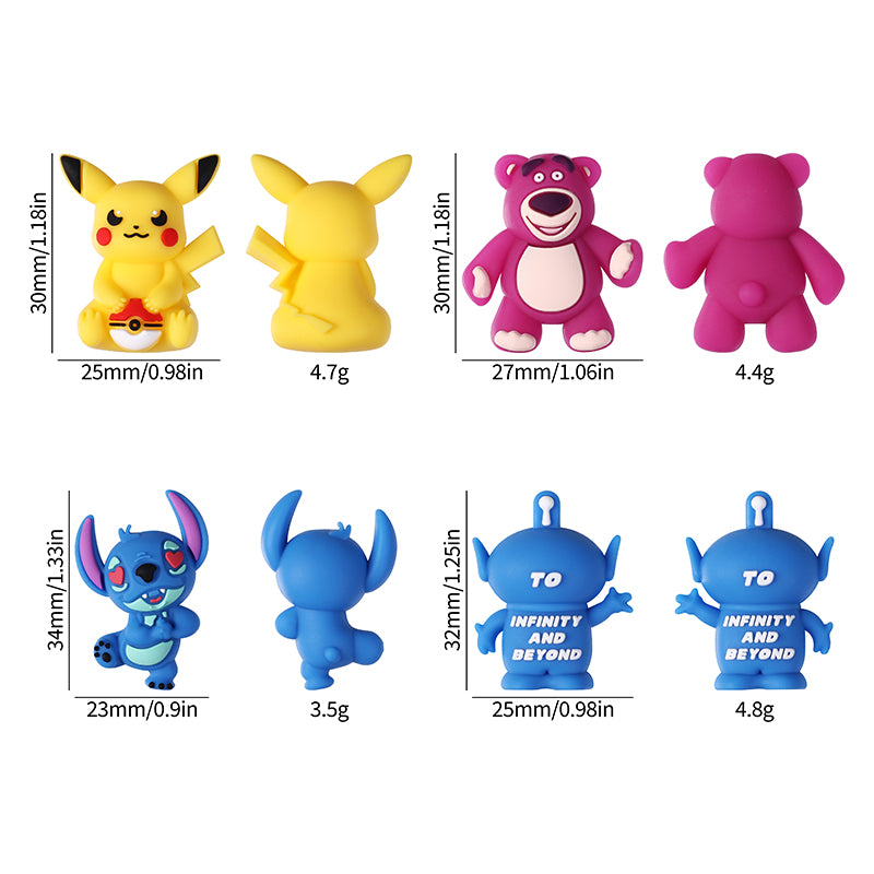 Silicone 3D Focal Beads Pikachu Stitch Purple Bear Text 20pcs 11
