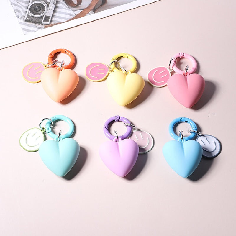 Resin Heart Smiling Face Keychain Pastel Colors Cute Charm 3
