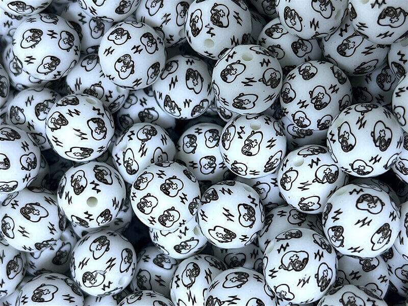 15mm Silicone Beads Electrocardiogram Print 50pcs