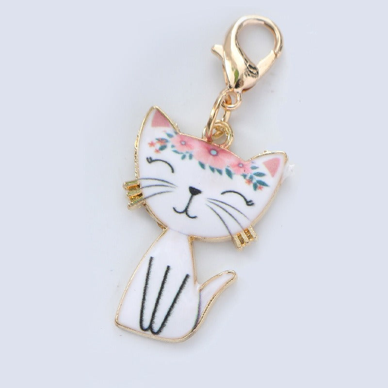 Metal Cartoon Cat Keychain Gold Outline Pastel Colors 6