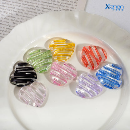 22mm Heart Shaped Transparent Color Stripe Acrylic Beads 50pcs 14