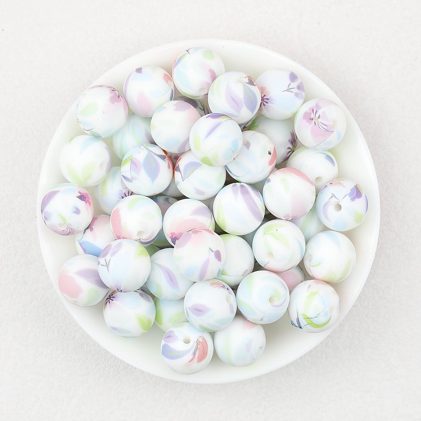 Colorful Floral Pattern 15mm Round Silicone Beads 50pcs - Flower 3