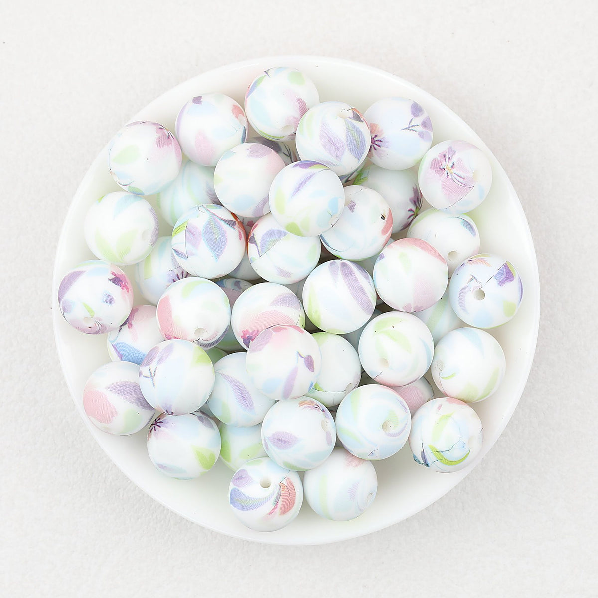 Colorful Floral Pattern 15mm Round Silicone Beads 50pcs - Flower 3