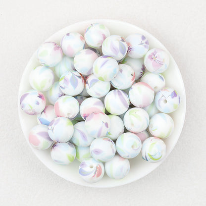 Colorful Floral Pattern 15mm Round Silicone Beads 50pcs - Flower 3