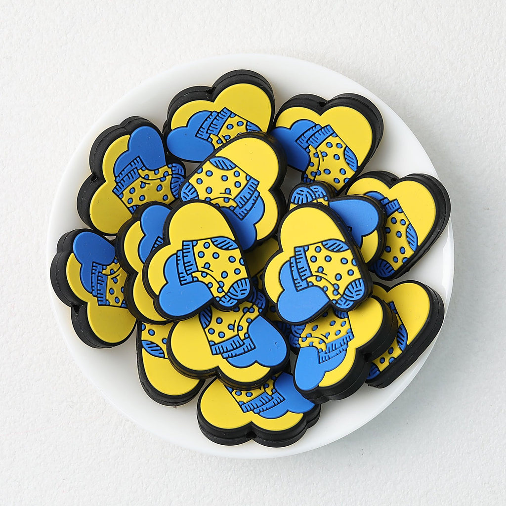 Heart Shape Yellow Blue Silicone Focal Beads Father Day 20pcs