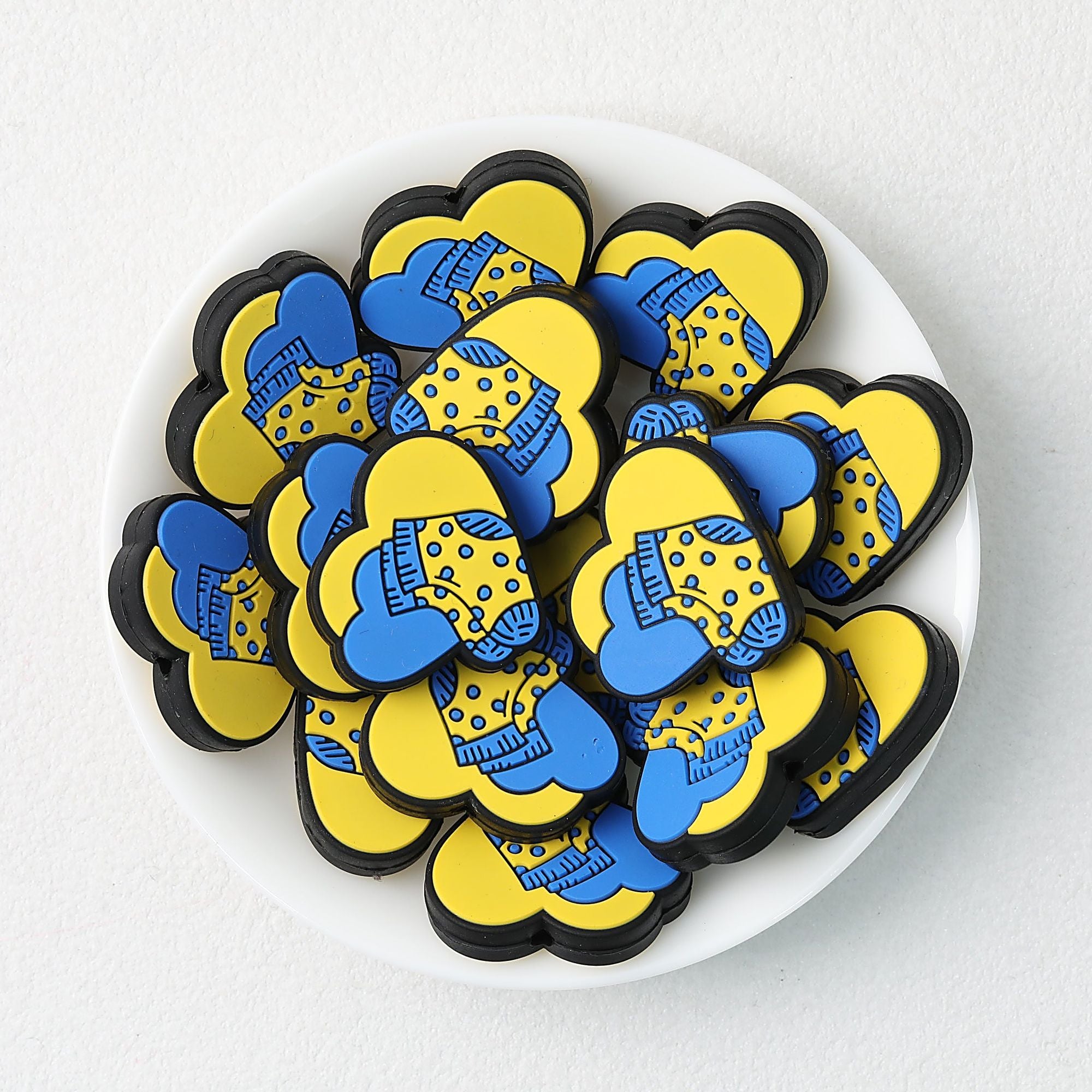 Heart Shape Yellow Blue Silicone Focal Beads Father Day 20pcs