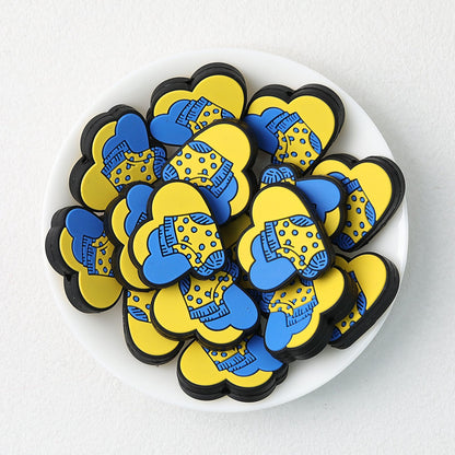 Heart Shape Yellow Blue Silicone Focal Beads Father Day 20pcs