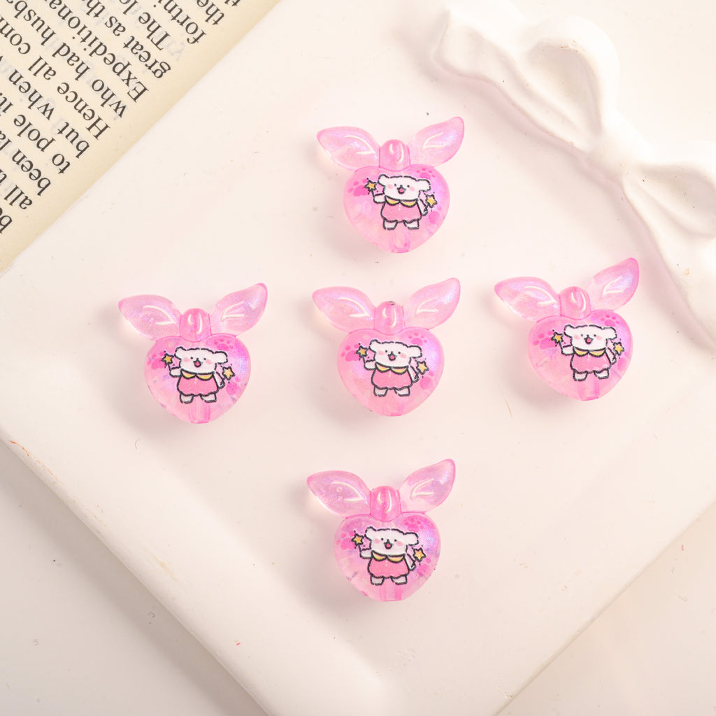 Cute Gradient Heart Shape Acrylic Beads with Bunny Prints 20pcs 4