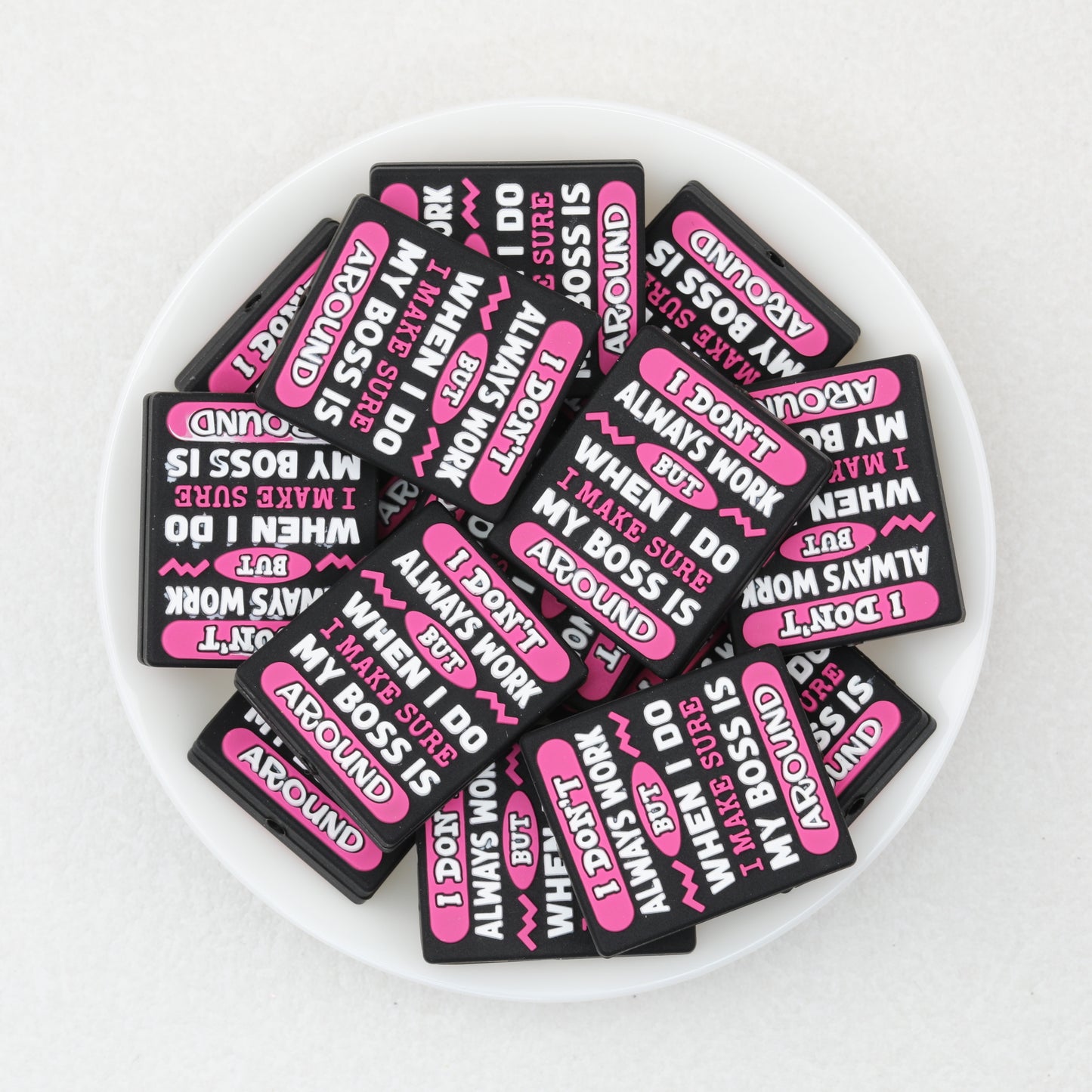 Pink Silicone Focal Beads 'I Don't Always Work But' Quote 20pcs 2