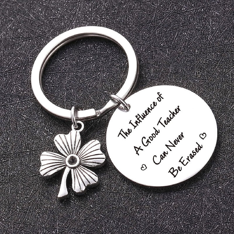 Stainless Steel Four Leaf Clover Keychain Teacher Gift Engraved 3