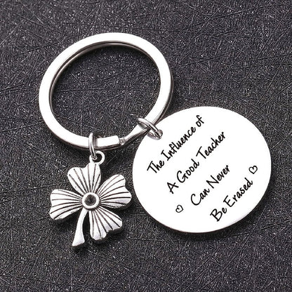 Stainless Steel Four Leaf Clover Keychain Teacher Gift Engraved 3