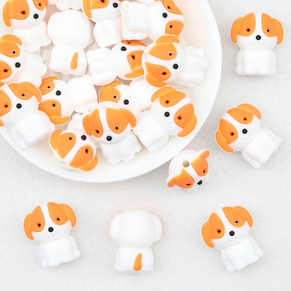 Cute 3D Puppy Silicone Focal Beads White 20pcs