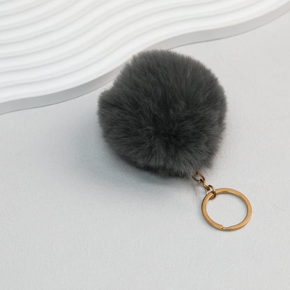 Pom Pom Keychain Plush Violet Faux Fur Ball Gold Ring 8cm