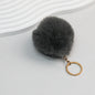 Pom Pom Keychain Plush Violet Faux Fur Ball Gold Ring 8cm