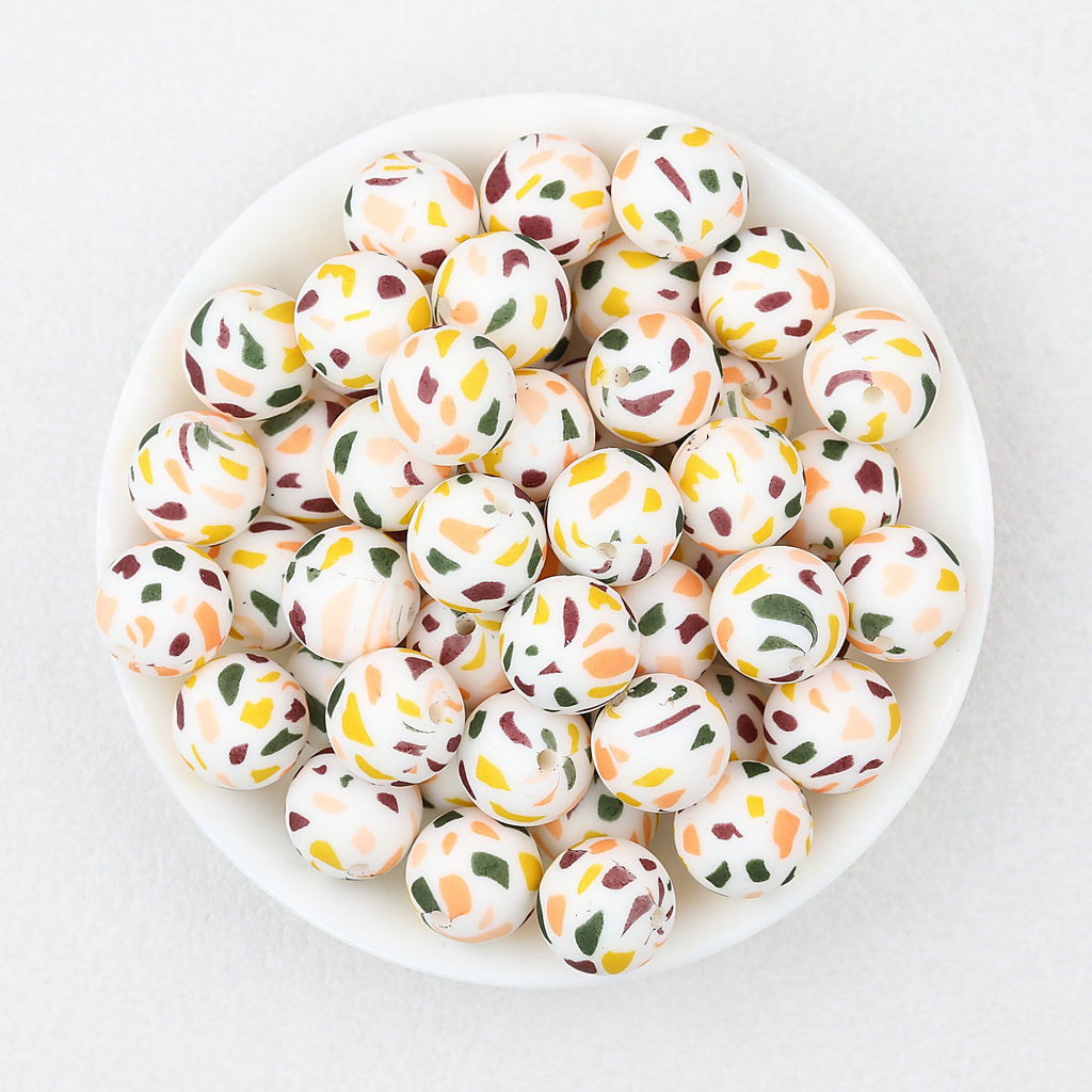 Colorful Pattern 15mm Silicone Round Beads 50pcs - Candy Confetti