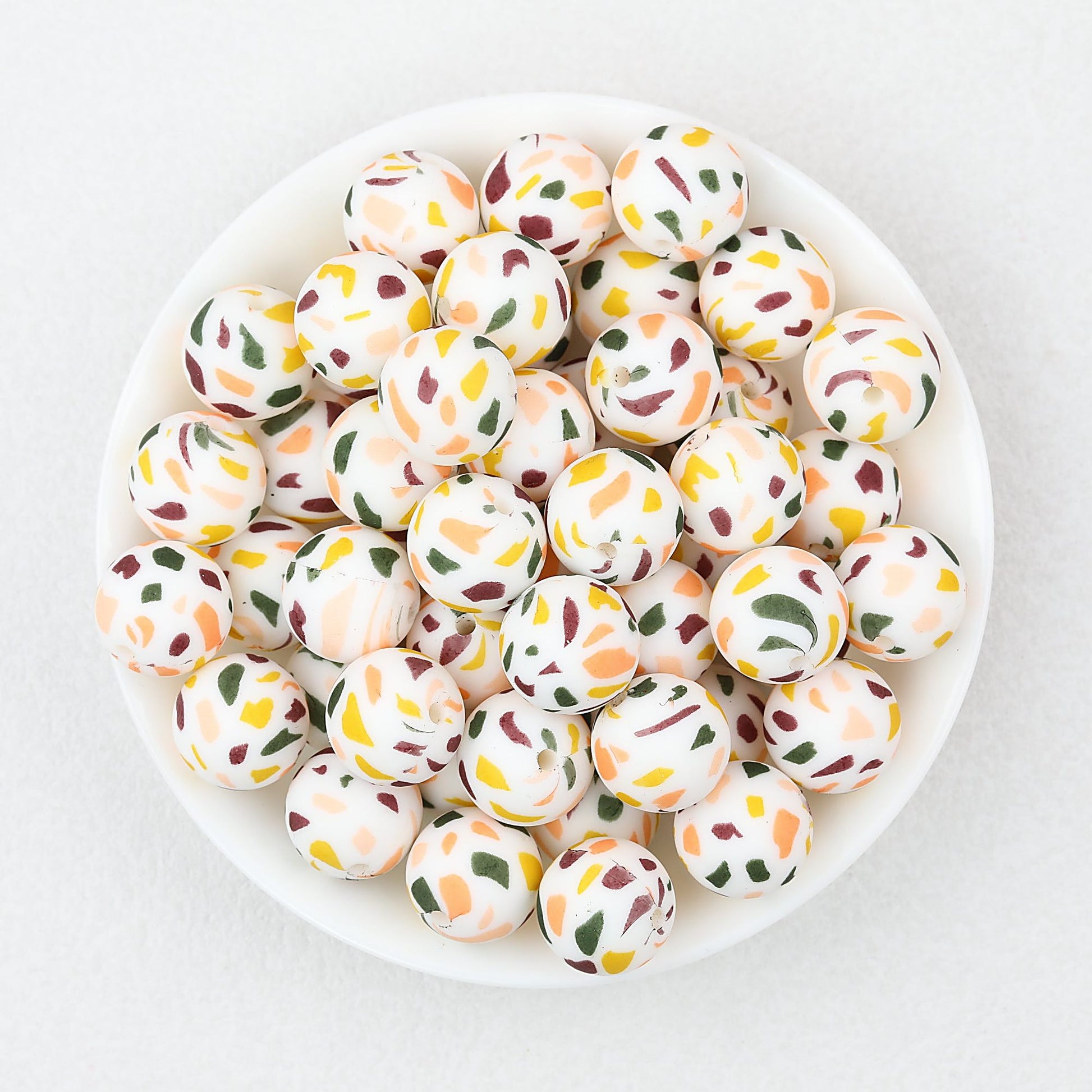 Colorful Pattern 15mm Silicone Round Beads 50pcs - Candy Confetti