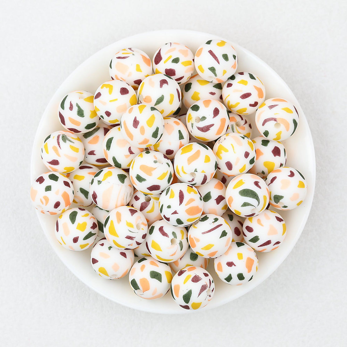 Colorful Pattern 15mm Silicone Round Beads 50pcs - Candy Confetti