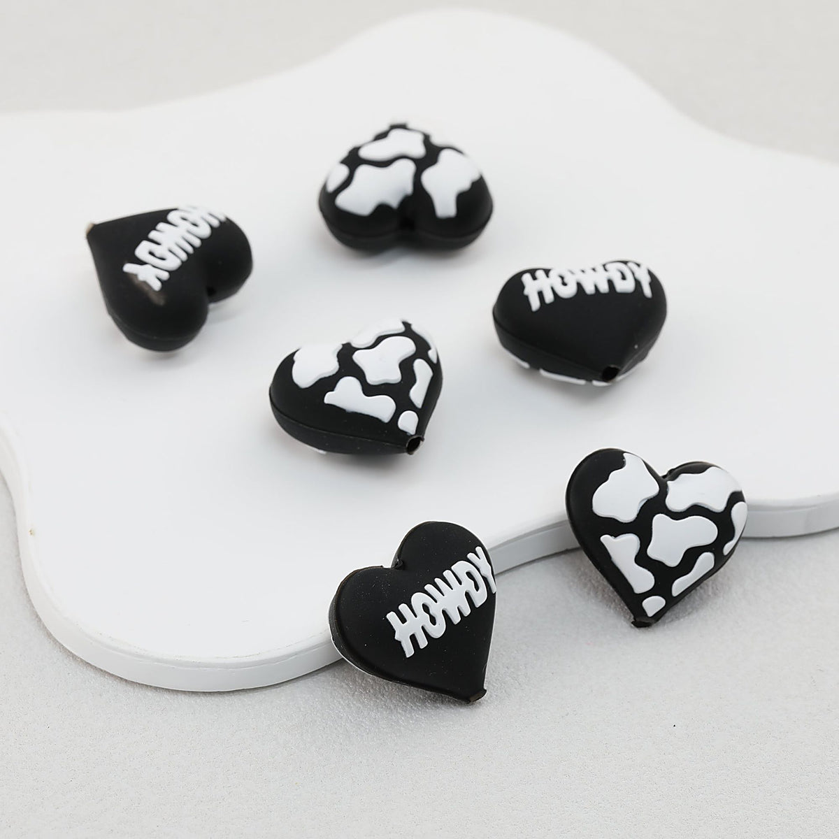 3D Western Cowboy Heart Silicone Focal Beads Cow Print 20pcs