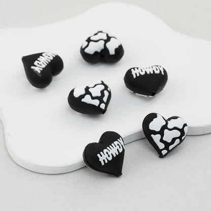 3D Western Cowboy Heart Silicone Focal Beads Cow Print 20pcs