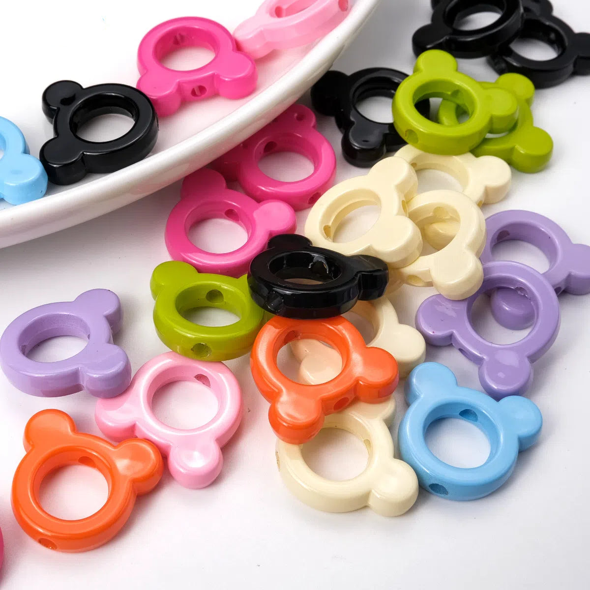 Glossy Painted 22mm Hollow Mickey Head Acrylic Bead Frame 50pcs 3