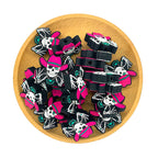 Silicone Focal Beads Western Skeleton Skull Magenta Cowboy Hat 2