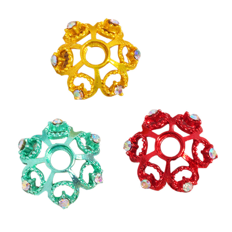 17mm Hollow Snowflake Alloy Rhinestone Spacer Beads 10pcs 5