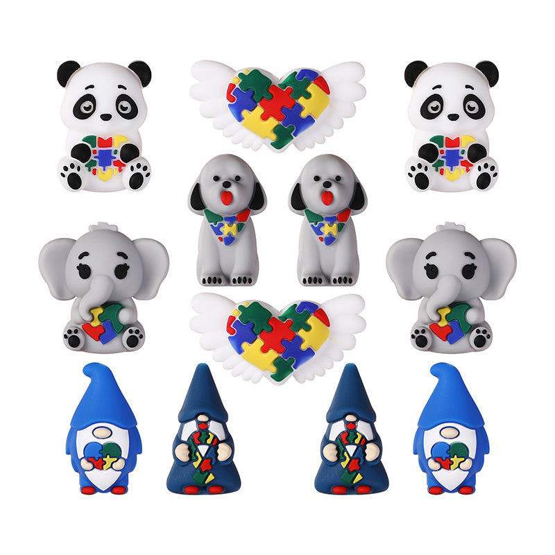 Silicone 3D Focal Beads Autism Pet Love Puzzle Pattern Puppies Panda 10