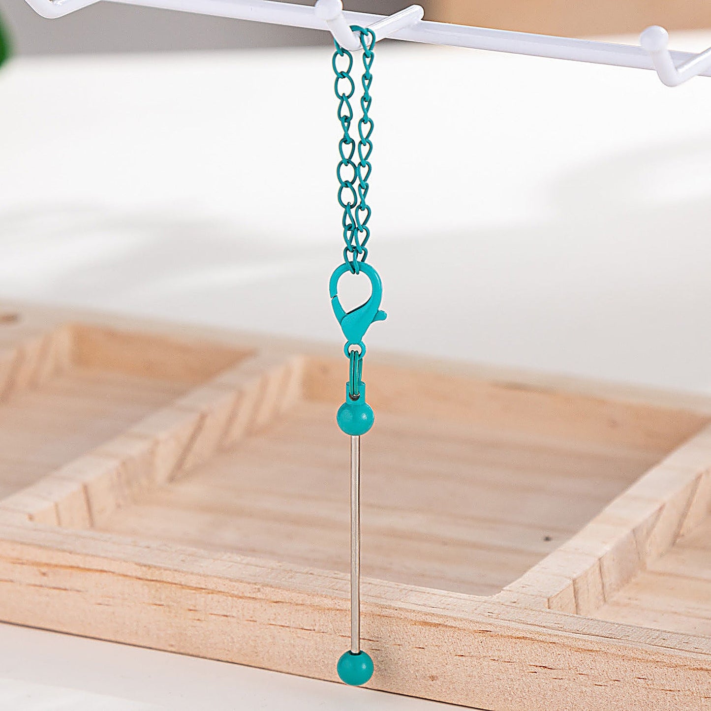 Beadable Keychain Mini Metal Bar Colorful Pendant 8 Centimeters - Peacock Blue