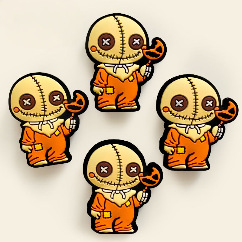 Silicone Focal Beads Halloween Stitched Doll Holding Pumpkin Lollipop 20pcs